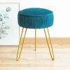 Modern Velvet Round Footstool Ottoman, Peacock Blue Velvet Ottoman Vanity Stool Foot Rest With Gold Legs, Upholstered Pleated Vanity Chair Ottoman, Makeup Stools For Vanity, Footrest For Living Room 2 Modern Velvet Round Footstool Ottoman, Peacock Blue Velvet Ottoman Vanity Stool Foot Rest With Gold Legs, Upholstered Pleated Vanity Chair Ottoman, Makeup Stools For Vanity, Footrest For Living Room -Amazon Store 41VNqbInu5L