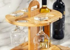 RoyalHouse Bamboo Wine Storage And Display Rack, Holds 2 Bottles And 4 Glasses, Sleek, And Chic Looking Countertop Wine Bottle Holder And Glass Hanger, Assembly Required -Amazon Store 41VOa8AX7CL