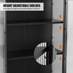 NANBERONE Pantry Cabenit, Display Cabinet Sideboard Bookcase With 2 Tampered Glass Doors & Adjustable Shelves, Storage Cabinet For Entryway Kitchen Living Room Dining Room Bathroom Office Black -Amazon Store 41VOzWI67uL