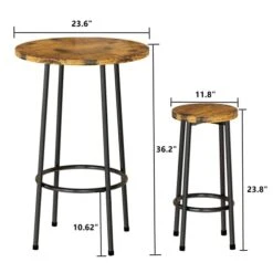 AWQM 3 Piece Bar Table Set, Counter Height Bar Table And Chairs Set, Round Small Kitchen Dining Table Set For 2, Ideal For Breakfast Nook, Kitchen, Dining, Small Spaces- Rustic Brown -Amazon Store 41VQcRCc0ZL