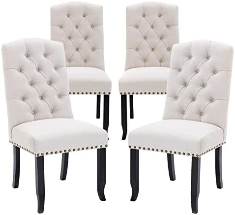 COLAMY Tufted Dining Chairs Set Of 6, Upholstered Parsons Dining Room Chairs, Fabric Kitchen Side Chair With Nailhead Trim And Wood Legs, Beige 8 COLAMY Tufted Dining Chairs Set Of 6, Upholstered Parsons Dining Room Chairs, Fabric Kitchen Side Chair With Nailhead Trim And Wood Legs, Beige - Image 6