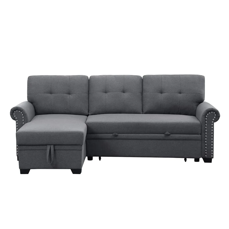 Alexent 3-Seat Modern Fabric Sleeper Sectional Sofa Bed With Pull-Out Bed With Storage Chaise Lounge In Dark Gray Color For Space Saving On Apartment, Living Room, Home Office, Guest Room 5 Alexent 3-Seat Modern Fabric Sleeper Sectional Sofa Bed With Pull-Out Bed With Storage Chaise Lounge In Dark Gray Color For Space Saving On Apartment, Living Room, Home Office, Guest Room - Image 3