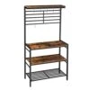 HOOBRO Bakers Rack, Microwave Stand, Kitchen Storage Shelf Rack With Hooks, Coffee Bar, 4 Shelves And Mesh Panel, Adjustable Feet, For Kitchen, Living Room, Coffee Station, Rustic Brown BF01HB01