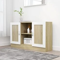 Vitrine Cabinet White And Sonoma Oak,Modern Minimalist Style,Very Easy To Match With Furniture,A Variety Of Colors Can Be Selected 47.2"x12"x27.6" Chipboard -Amazon Store 41VZR1XqlpS. AC