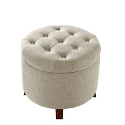 Amazon Basics Upholstered Tufted Storage Ottoman Footstool, 20"H, Burlap Beige -Amazon Store 41VantoTiDL