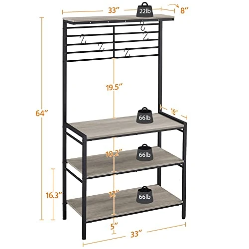 MIRIU 4-Tier Kitchen Baker's Rack With Hooks, Gray 5 MIRIU 4-Tier Kitchen Baker's Rack With Hooks, Gray - Image 3