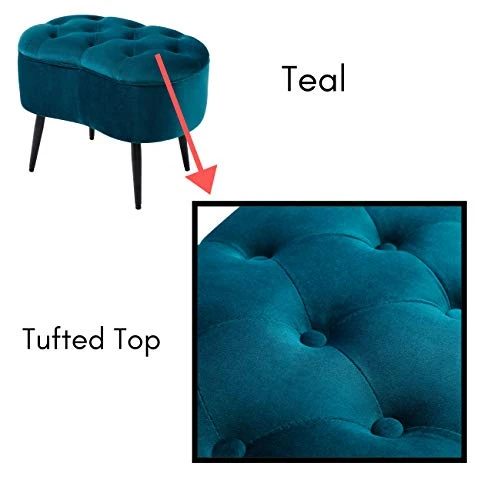BIRDROCK HOME Tufted Oblong Teal Ottoman – Velvet Foot Stool – Mid Century Modern Steel Legs - Soft Compact Padded Stool - Living Room Or Bedroom – Vanity Chair - Decorative Furniture 6 BIRDROCK HOME Tufted Oblong Teal Ottoman – Velvet Foot Stool – Mid Century Modern Steel Legs - Soft Compact Padded Stool - Living Room Or Bedroom – Vanity Chair - Decorative Furniture - Image 4