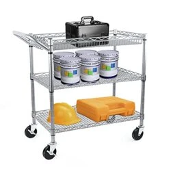 WDT Heavy Duty 3 Tier Rolling Utility Cart, Kitchen Cart On Wheels Metal Serving Cart Commercial Grade With Wire Shelving Liners And Handle Bar For Kitchen Office Hardware -Amazon Store 41VgrJJ6utL