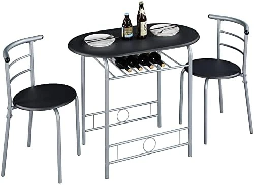 Yaheetech 3 Piece Round Dining Table Set Kitchen Breakfast Table Set For 2 Dining Table With 2 Chairs Space Saving Table Set W/Metal Frame, Wine Rack For Small Space/Apartment, Drift Brown 8 Yaheetech 3 Piece Round Dining Table Set Kitchen Breakfast Table Set For 2 Dining Table With 2 Chairs Space Saving Table Set W/Metal Frame, Wine Rack For Small Space/Apartment, Drift Brown - Image 6