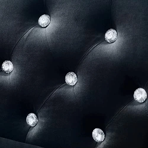 2-Piece Black Velvet Upholstered Living Room Furniture Set, Including 3-Seater Sofa And Loveseat With Jeweled Buttons, Square Arm, Four Pillows Included For Living Room, Office 6 2-Piece Black Velvet Upholstered Living Room Furniture Set, Including 3-Seater Sofa And Loveseat With Jeweled Buttons, Square Arm, Four Pillows Included For Living Room, Office - Image 4