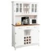 Giantex Buffet Hutch Cabinet, Kitchen Hutch Sideboard, Buffet Cabinet On Storage Island, Wood Kitchenware Server With 3 Large Drawers And 9 Wine Bottle Modulars (White)