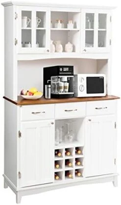 Giantex Buffet Hutch Cabinet, Kitchen Hutch Sideboard, Buffet Cabinet On Storage Island, Wood Kitchenware Server With 3 Large Drawers And 9 Wine Bottle Modulars (White) -Amazon Store 41VrG1xyoXL. AC