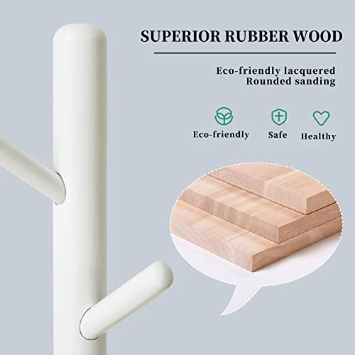 Aibiju Standing Coat Rack Stand With 8 Hooks And 3 Height Options, Wood Kids Coat Tree With Sturdy Round Base, Small Hall Tree Coat Rack White YD-1009 6 Aibiju Standing Coat Rack Stand With 8 Hooks And 3 Height Options, Wood Kids Coat Tree With Sturdy Round Base, Small Hall Tree Coat Rack White YD-1009 - Image 4