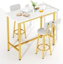 Recaceik Dining Table Set, 47.2” Rectangle Pub Dining Set Kitchen Table Set Bar Table With Stools, 3-Piece Breakfast Table Set With Metal Frame For Kitchen Dining Room W/ 2 Chairs - White 30 Recaceik Dining Table Set, 47.2” Rectangle Pub Dining Set Kitchen Table Set Bar Table With Stools, 3-Piece Breakfast Table Set With Metal Frame For Kitchen Dining Room W/ 2 Chairs - White -Amazon Store 41VujZ2EdfL. AC