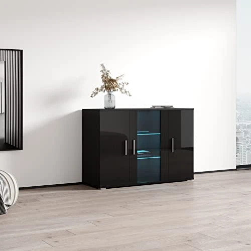 MEBLE FURNITURE & RUGS Soho S7 3D Modular Modern 47" Wide Sideboard Black 6 MEBLE FURNITURE & RUGS Soho S7 3D Modular Modern 47" Wide Sideboard Black - Image 4