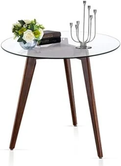 Ivinta Round Glass Dining Table, Modern Leisure Table With Wood Legs For Kitchen Dining Room Living Room, Accent Table Small Tea Table For 2, Space Saving, 31.5 Inch -Amazon Store 41WB7NW6XVL. AC