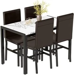 Recaceik Dining Table Set For 4, Kitchen Table And Chairs For 4, Faux Marble Kitchen Table Set With 4 Upholstered PU Leather Chairs, Dining Room Table Set For Kitchen Dining Room (Brown) -Amazon Store 41WBs05dy8L. AC