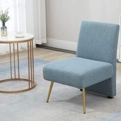 MOJAY Modern Fabric Linen Armless Love Seats Sofa, Couch For Living Room Furniture With Golden Legs For Bedroom,Small Spaces -Amazon Store 41WDEDA8qiL. AC