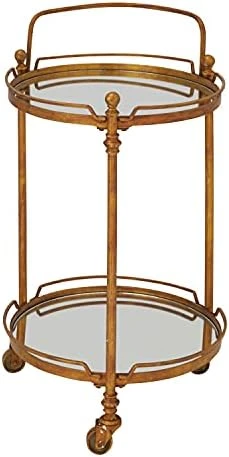 Deco 79 Metal Round Bar Cart With Wheels And Handle, 19" X 18" X 31", Brass 7 Deco 79 Metal Round Bar Cart With Wheels And Handle, 19" X 18" X 31", Brass - Image 5