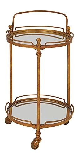 Deco 79 Metal Round Bar Cart With Wheels And Handle, 19" X 18" X 31", Brass 3 Deco 79 Metal Round Bar Cart With Wheels And Handle, 19" X 18" X 31", Brass