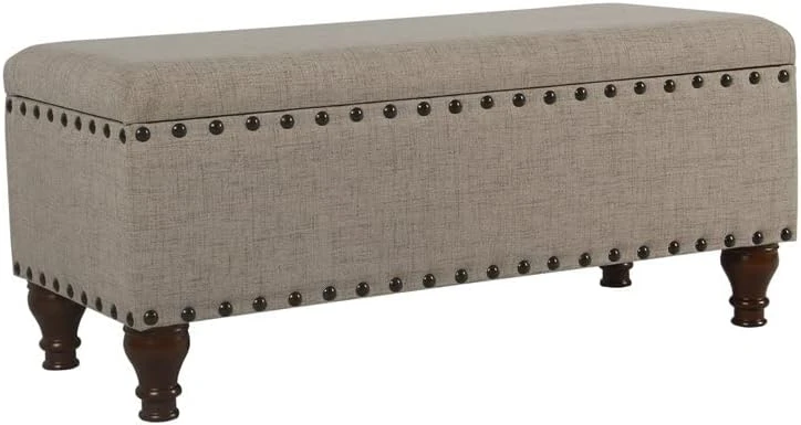 Homepop Home Decor | Upholstered Bench With Nailhead Trim | Large Ottoman With Storage For Living Room & Bedroom | Decorative Home Furniture, Tan Linen 9 Homepop Home Decor | Upholstered Bench With Nailhead Trim | Large Ottoman With Storage For Living Room & Bedroom | Decorative Home Furniture, Tan Linen - Image 7