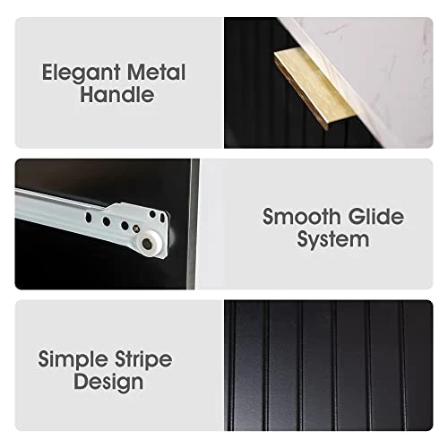 ANBUY Black 6 Drawer Double Dresser For Bedroom, Dual Chest Of Drawers Modern Dresser For Bedroom With Gold Handles Imitation Marble Texture (Black) 5 ANBUY Black 6 Drawer Double Dresser For Bedroom, Dual Chest Of Drawers Modern Dresser For Bedroom With Gold Handles Imitation Marble Texture (Black) - Image 3