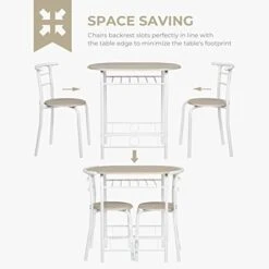 VINGLI 3 Piece Dining Set,Small Kitchen Table Set For 2,Breakfast Table Set,Kitchen Wooden Table And 2 Chairs For Small Space/Dining Room/Apartment,Metal Frame,Wine Rack,White&Light Oak -Amazon Store 41WPTa4OJqL
