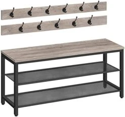 ALLOSWELL 39.4" Coat Rack Shoe Bench Set, 3-Tier Entryway Shoe Bench With 11 Coat Hooks, Industrial Style Shoe Rack, Sturdy And Durable, For Entryway, Hallway, MudRoom, Rustic Brown Black BSHR1001 16 ALLOSWELL 39.4" Coat Rack Shoe Bench Set, 3-Tier Entryway Shoe Bench With 11 Coat Hooks, Industrial Style Shoe Rack, Sturdy And Durable, For Entryway, Hallway, MudRoom, Rustic Brown Black BSHR1001 -Amazon Store 41WUF80SqlL. AC