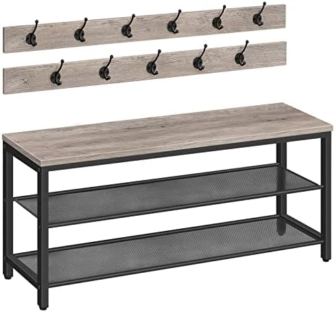 ALLOSWELL 39.4" Coat Rack Shoe Bench Set, 3-Tier Entryway Shoe Bench With 11 Coat Hooks, Industrial Style Shoe Rack, Sturdy And Durable, For Entryway, Hallway, MudRoom, Rustic Brown Black BSHR1001 8 ALLOSWELL 39.4" Coat Rack Shoe Bench Set, 3-Tier Entryway Shoe Bench With 11 Coat Hooks, Industrial Style Shoe Rack, Sturdy And Durable, For Entryway, Hallway, MudRoom, Rustic Brown Black BSHR1001 - Image 6