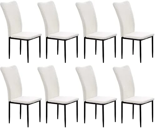 Nopurs Sherpa Dining Chairs Set Of 6 - Modern White Upholstered Boucle Dining Chairs High Back Armless Dining Chair With Black Metal Legs For Kitchen Dining Room Home Office 10 Nopurs Sherpa Dining Chairs Set Of 6 - Modern White Upholstered Boucle Dining Chairs High Back Armless Dining Chair With Black Metal Legs For Kitchen Dining Room Home Office - Image 8