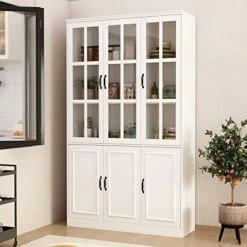 DiDuGo Large Kitchen Hutch Storage Cabinet With Adjustable Shelves & Glass Door, Kitchen Pantry Cabinets Kitchen Storage Cabinet, For Living Room White (47.2”W X 15.7”D X 70.9”H) -Amazon Store 41Wb2AtSUGL. AC