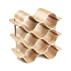 Asian Home 9 Bottle 6-Tier Wave Desktop Wine Rack Freestanding Countertop Bottle Holder For Wine Storage, Wood, Modern And Minimalist