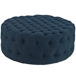Modway Amour Fabric Upholstered Button-Tufted Round Ottoman In Azure