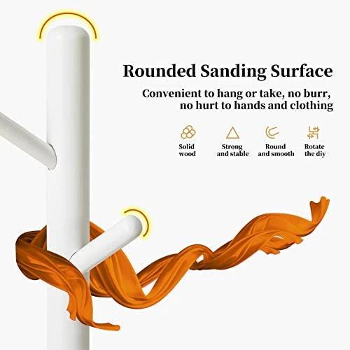 Aibiju Standing Coat Rack Stand With 8 Hooks And 3 Height Options, Wood Kids Coat Tree With Sturdy Round Base, Small Hall Tree Coat Rack White YD-1009 4 Aibiju Standing Coat Rack Stand With 8 Hooks And 3 Height Options, Wood Kids Coat Tree With Sturdy Round Base, Small Hall Tree Coat Rack White YD-1009 - Image 2