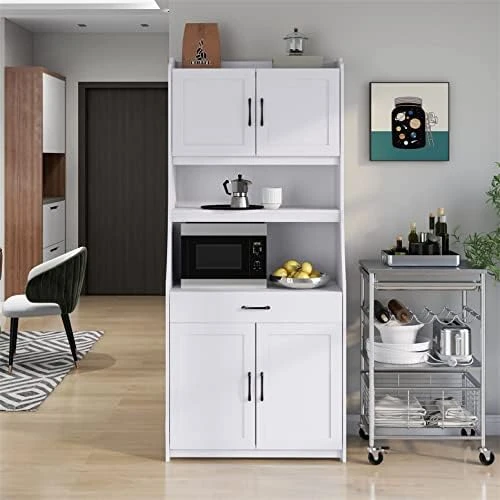 Bellemave Kitchen Pantry Storage Cabinet With Doors And Adjustable Shelves Freestanding Buffet With Hutch Microwave Stand With Drawer For Home&Office, White 12 Bellemave Kitchen Pantry Storage Cabinet With Doors And Adjustable Shelves Freestanding Buffet With Hutch Microwave Stand With Drawer For Home&Office, White - Image 10