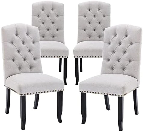 COLAMY Tufted Dining Chairs Set Of 6, Upholstered Parsons Dining Room Chairs, Fabric Kitchen Side Chair With Nailhead Trim And Wood Legs, Beige 13 COLAMY Tufted Dining Chairs Set Of 6, Upholstered Parsons Dining Room Chairs, Fabric Kitchen Side Chair With Nailhead Trim And Wood Legs, Beige - Image 11