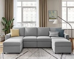 LINSY HOME Modular Sectional Sofa, Convertible U Shaped Sofa Couch With Storage, Memory Foam, Modular Sectionals With Ottomans, 6 Seat Sofa Set With Chaise For Living Room, Grey