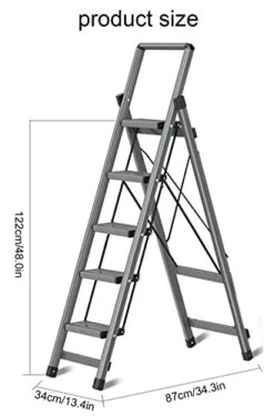 GENERIC 5-Step Aluminum Alloy Ladder Step Ladder With Telescopic Rod Portable Folding Ladder With Non-Slip Pedal Multifunctional Ladder Flower Stand Clothes Rack For Household And Office (Color : Grijs) -Amazon Store 41WuTNaVXSL