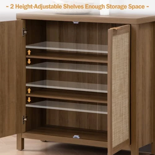 SICOTAS Sideboard Buffets Storage Rattan Cabinet - Boho Kitchen Coffee Bar Cabinet With Rattan Decorated Door - Farmhouse Accent Liquor Cabinet - Cupboard Console Table For Dining Room Bar - Natural 4 SICOTAS Sideboard Buffets Storage Rattan Cabinet - Boho Kitchen Coffee Bar Cabinet With Rattan Decorated Door - Farmhouse Accent Liquor Cabinet - Cupboard Console Table For Dining Room Bar - Natural - Image 2