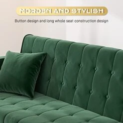 OUYESSIR Velvet Futon Sofa Bed, Convertible Sofa Bed With 3 Adjustable Backrest Angles, Sturdy Sleeper Sofa In 71", Small Futon Sofas For Living Room, Apartment, Futon Couch In Green (Without Pillows) -Amazon Store 41WzsM31nZL