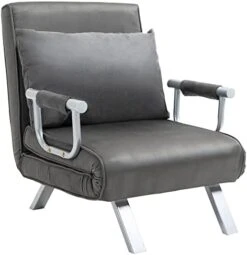 HOMCOM Single Person Folding 5 Position Convertible Sofa Bed Sleeper Chair Chaise Lounge Couch W/Pillow & Steel Frame For Home Office, Light Grey -Amazon Store 41X yIGpeL. AC