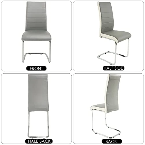 STYLIFING 2pcs Dining Chairs Armless Dining Room Chairs Set Of 2 Kitchen Chairs PU Faux Leather Upholstered Seat And Metal Chrome Legs Side Chairs With High Back Modern Grey With White 6 STYLIFING 2pcs Dining Chairs Armless Dining Room Chairs Set Of 2 Kitchen Chairs PU Faux Leather Upholstered Seat And Metal Chrome Legs Side Chairs With High Back Modern Grey With White - Image 4
