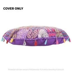 KLAVATE Indian Handmade Vintage Patchwork Cotton Boho Chic Bohemian Hand Embroidered Decorative Ethnic Foot Stool Round Floor Pillows & Cushion Cover Seating Pouf Ottoman (Purple, 18 Inch) -Amazon Store 41X4amM3kcL