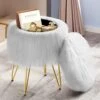 GREENSTELL Vanity Stool Chair Faux Fur With Storage, 15.75”W X 19.29’’H Round Soft Ottoman With 4 Metal Legs, Furry Padded Seat, Modern Multifunctional Makeup Stool For Bedroom Living Room, White 1 GREENSTELL Vanity Stool Chair Faux Fur With Storage, 15.75”W X 19.29’’H Round Soft Ottoman With 4 Metal Legs, Furry Padded Seat, Modern Multifunctional Makeup Stool For Bedroom Living Room, White -Amazon Store 41X7mn6hlBL