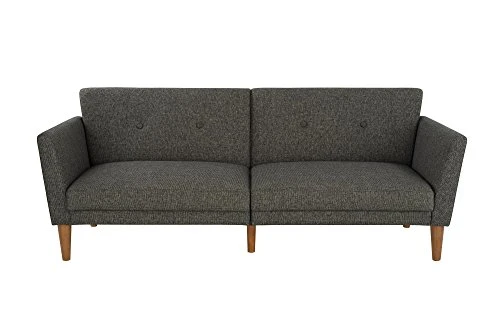 Novogratz Regal Futon With Tufted Linen Upholstery, Grey 4 Novogratz Regal Futon With Tufted Linen Upholstery, Grey - Image 2