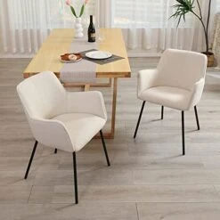 ONEVOG Small Dining Room Boucle Dining Chairs Lumbar Support Upholstered Chair, White Club Chairs Set Of 2 With Low Back For Living Room, Club Guest Comfy Chair For Working Or Studying -Amazon Store 41XK9RyPayL