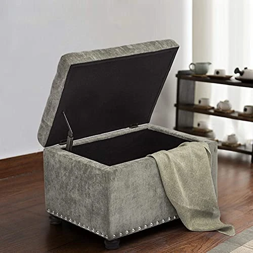 Joveco 24" Ottoman With Storage For Living Room Rectangular Fabric Tufted Bench Footrest - Light Grey 4 Joveco 24" Ottoman With Storage For Living Room Rectangular Fabric Tufted Bench Footrest - Light Grey - Image 2