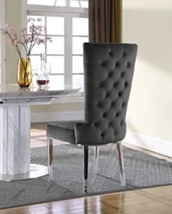 Meridian Furniture Serafina Collection Modern | Contemporary Velvet Upholstered Dining Chair With Sturdy Metal Legs In Rich Chrome Finish, Set Of 2, Grey, 20.5" W X 26" D X 45" H -Amazon Store 41XNgbE78tL