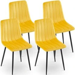 NORDICANCA Velvet Dining Chair Set Of 4, Armless Yellow Reading Chair With Sewing Threads Metal Coated Legs, Modern Side Chair For Home 19 NORDICANCA Velvet Dining Chair Set Of 4, Armless Yellow Reading Chair With Sewing Threads Metal Coated Legs, Modern Side Chair For Home -Amazon Store 41XQaAoJ5aL
