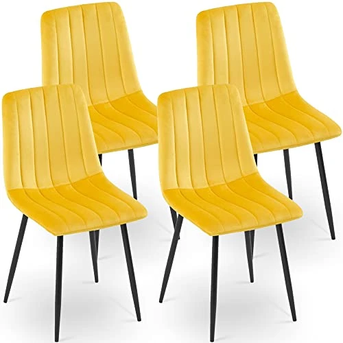 NORDICANCA Velvet Dining Chair Set Of 4, Armless Yellow Reading Chair With Sewing Threads Metal Coated Legs, Modern Side Chair For Home 5 NORDICANCA Velvet Dining Chair Set Of 4, Armless Yellow Reading Chair With Sewing Threads Metal Coated Legs, Modern Side Chair For Home - Image 3